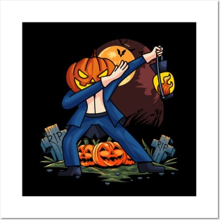 Scary Halloween Dabbing Pumpkin Posters and Art